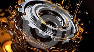 Automotive, Oil wave splashing in car engine with lubricant oil. Concept of lubricate motor oil and gears for engine