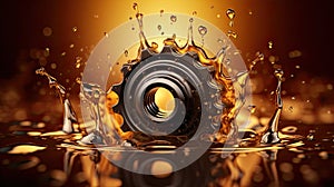 Automotive, Oil wave splashing in car engine with lubricant oil. Concept of lubricate motor oil and gears for engine