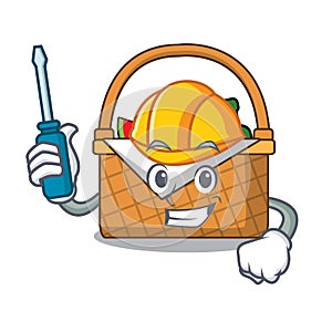 Automotive picnic basket mascot cartoon