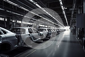 automotive plant, with manufacturing line producing new cars