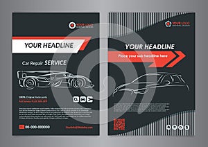 Automotive repair business layout templates, automobile magazine cover, auto repair shop brochure, mockup flyer.