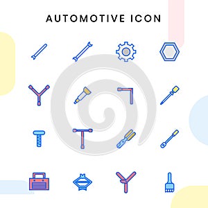 Automotive and repair tool filled line icon set, mechanical vector illustration.