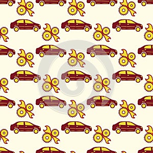 Automotive seamless pattern with car and service icon.