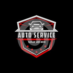 Automotive service logo shield, best for car shop,garage, spare parts logo premium vector