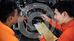 Automotive service mechanic inspect and diagnose car engine. Pano Oxus