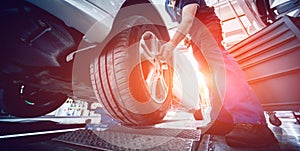 Automotive suspension test and brake test rolls in a auto repair service.