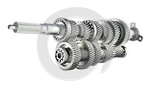 Automotive transmission gearbox Gears inside on white background 3d render without shadow