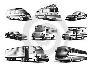 Automotive Transport Monochrome Set