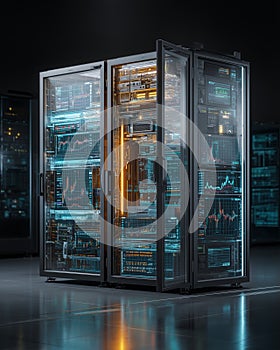 Autonomous AI Trading Server Processing Financial Data in Data Center