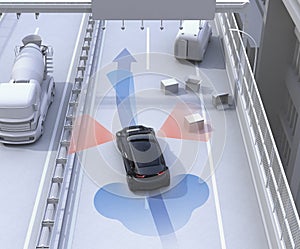 Autonomous car changing lane quickly to avoid a traffic accident