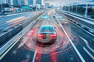 Autonomous car driving on the road with AI self-driving technology