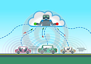 Autonomous car driving on road and sensing systems photo