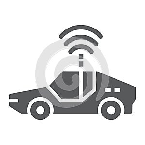 Autonomous car glyph icon, technology and future car, self driving sign, vector graphics, a solid pattern on a white