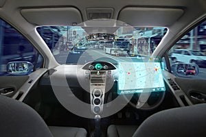 Autonomous Car, Autopilot vehicle and AI with Transport concept photo