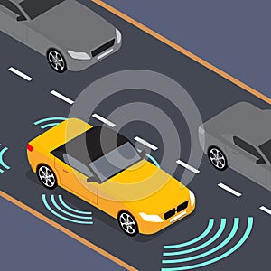 Autonomous car icon drive sensor. Digital autonomous vehicle car self driverless vector smart system