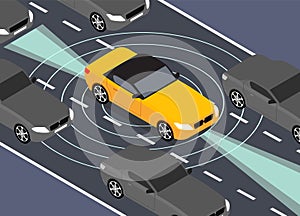 Autonomous car icon drive sensor. Digital autonomous vehicle car self driverless vector smart system