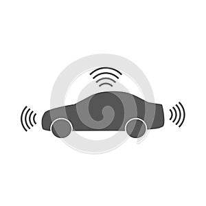 Autonomous car icon isolated on white background. Self-driving vehicle pictogram. Smart car sign with gps signal. Vector