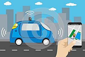 Autonomous car and internet of things iot concept self-driving c