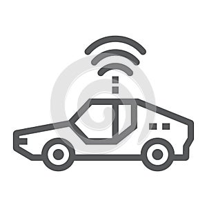 Autonomous car line icon, technology and future car, self driving sign, vector graphics, a linear pattern on a white
