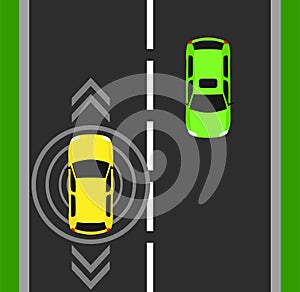 Autonomous car top view background. Digital vehicle above illustration. Smart design self driverless vector symbol isolated. GPS t