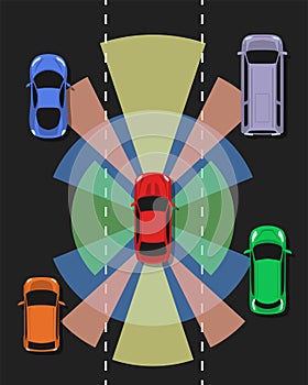 Autonomous car top view. Self driving vehicle.