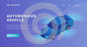 Autonomous car or vehicle concept with radar and isometric style for website template or landing homepage