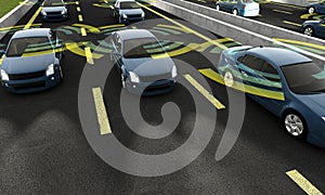 Autonomous cars on a road with visible connection