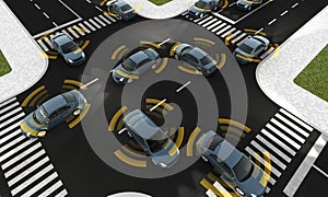 Autonomous cars on a road with visible connection photo