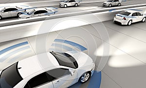 Autonomous cars on a road with visible connection