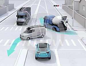 Autonomous cars sharing car`s driving information on the road