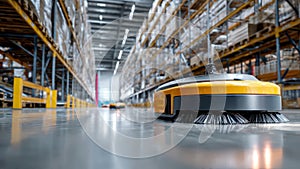 Autonomous cleaning robot working in modern warehouse