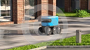 Autonomous delivery robot drives along the street