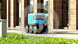 Autonomous delivery robot drives along the street