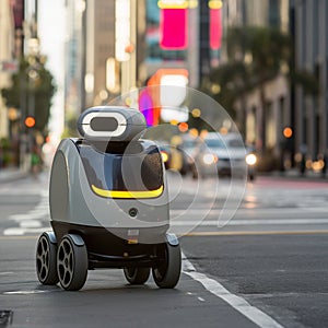 Autonomous Delivery Robot Navigating a Downtown Street at Dusk