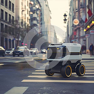 Autonomous Delivery Robot Navigating a Downtown Street at Dusk