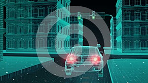 Autonomous driving car connect traffic information control system, Internet of things concept.