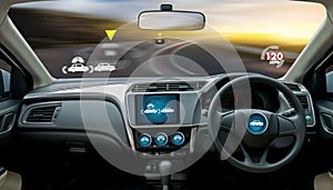 autonomous driving car and digital speedometer technology image