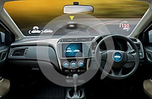 autonomous driving car and digital speedometer technology image