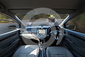 autonomous driving car and digital speedometer technology image photo