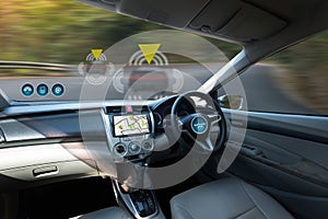 autonomous driving car and digital speedometer technology image photo