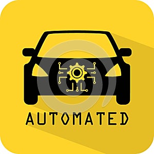 Autonomous driving car sign. Self drive icon. AI pilot automobile. Automated Robot driver vehicle.