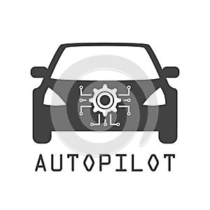 Autonomous driving car sign. Self drive icon. AI pilot automobile. Automated Robot driver vehicle.