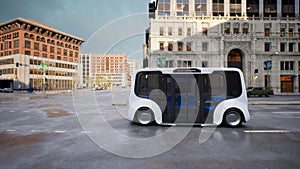 Autonomous electric bus self driving on street, Smart vehicle technology concept, 3d render