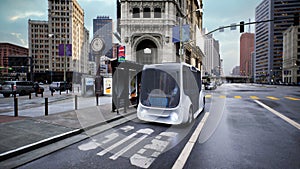 Autonomous electric bus self driving on street, Smart vehicle technology concept, 3d render