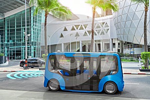 Autonomous electric bus self driving on street, Smart vehicle technology concept, 3d render