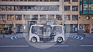 Autonomous electric bus self driving on street, Smart vehicle technology concept, 3d render