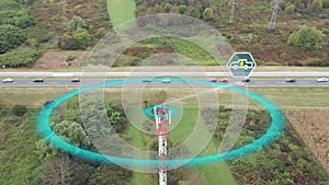 Autonomous electric car navigated and controlled by a telecom tower photo