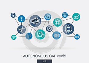 Autonomous electric car, self-driving, autopilot integrated business vector icons. Digital smart mesh idea. Futuristic