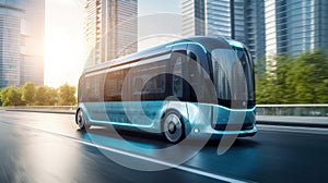 Autonomous electric shuttle bus self driving on street, Smart vehicle concept
