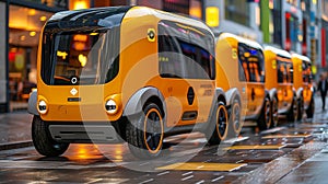 Autonomous Electric Shuttles Navigating Urban Street at Dusk